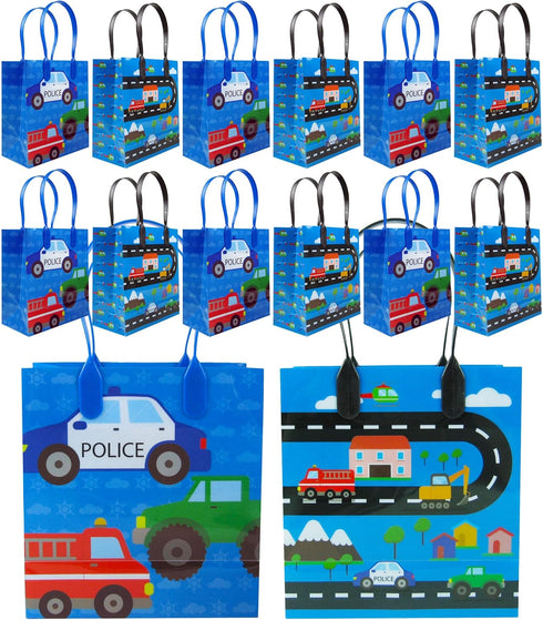 Tiny Mills Cars Fire Trucks Transportation Party Favor Bags Treat Bags with Handles, Birthday Party Goodie Bags Candy Bags for Toddler Birthday Pa...