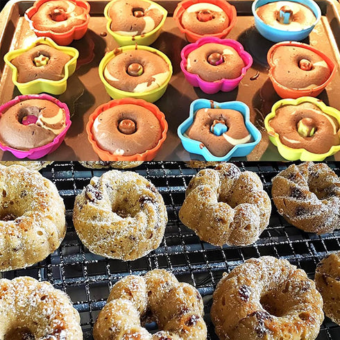 To encounter 24Pack Silicone Molds, Nonstick 2 3/4 inches Donut Mold, Silicone Baking Cups, Donut Pan, Muffin, Jello, Bagel Pan, Oven- Microwave- ...