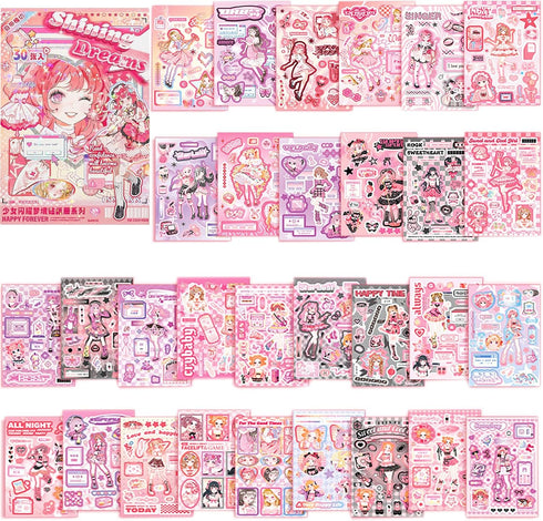 cute Scrapbook Stickers Book with 500 Stickers A5 Size Cute Girl Stickers Kawaii People stickers Pre-Cut journaling Stickers kids scrapbook kit fo...