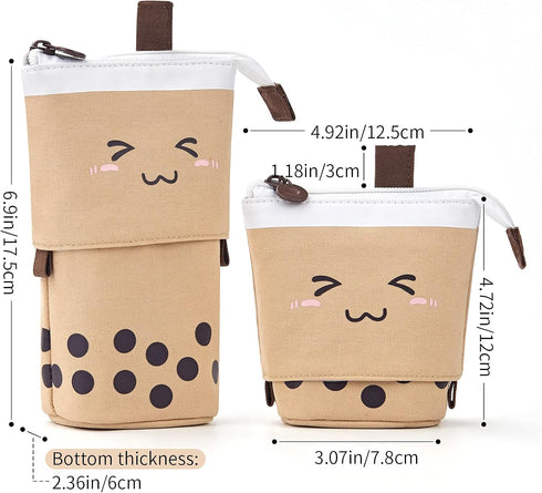 ANGOOBABY Cute Pencil Case Standing Pen Holder Telescopic Makeup Pouch Pop Up Cosmetics Bag with Kawaii Smile Face Stationery case Office Organize...