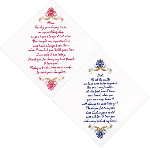 W&F GIFT Embroidered Wedding Handkerchief - Mom, Dad, New Mom, New Dad & Grandma...