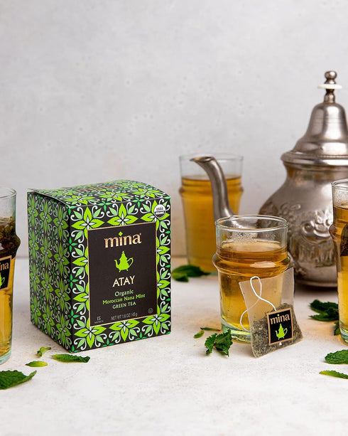 Mina Atay Moroccan Nana Mint Organic Green Tea, 15 Biodegradable Sachets - Refreshing Moroccan Mint Green Tea Bags, Moroccan Mint Tea Bags, Low in...