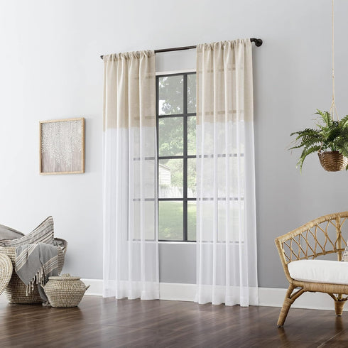 Clean Window Color Block Accent Anti-Dust Allergy/Pet Friendly Anti-Dust Sheer Curtain Panel, 50" x 84", Linen...