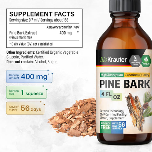 Pine Bark Extracts Tincture - Rich in Antioxidants Liquid Supplement - 400 mg Organic French Maritime Pine Bark Extract Drops - Vegan, Alcohol & S...