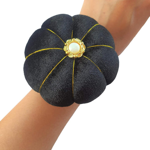 CUSHYSTORE Velvet Wrist Pin Needle Cushion Pincushion for Sewing with Adjustable Elastic Strap Fit All Wrist Sizes (Black), 3 1/4 inches (L) x 3 1...