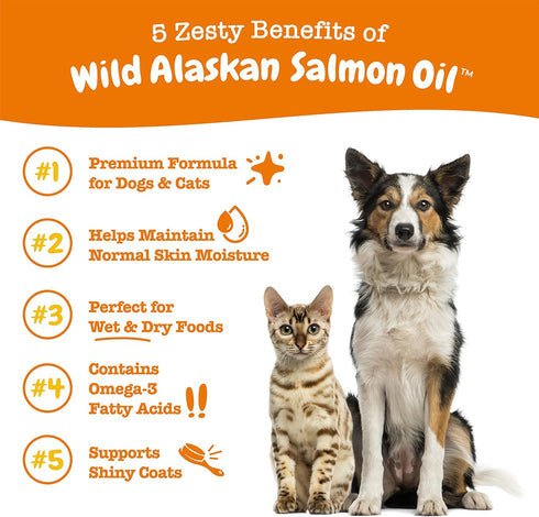 Wild Alaskan Salmon Oil for Dogs & Cats - Omega 3 Skin & Coat Support - Liquid Food Supplement for Pets - Natural EPA + DHA Fatty Acids for Joint ...