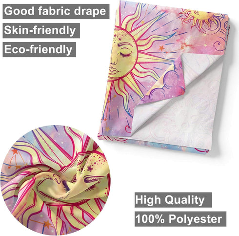 Ohjijinn Pastel Pink Burning Sun Tapestry - Mystic Celestial Sun and Moon with Stars - Psychedelic Hippy Tie Dye Wall Hanging for Party Home Decor...