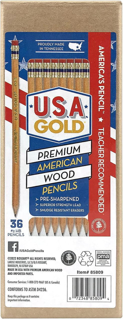 Rose Art U.S.A. Gold Pre-Sharpened American Wood Cased #2 HB Natural Pencils, 36 Pack...