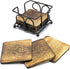 StonKraft Wooden Tea Coffee Coasters/Rustic Vintage Look Coasters Set with Wrought Iron Holder...