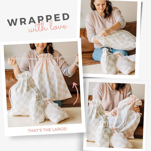 Gather & Knot Drawstring Gift Bags | 20" Large 12" Small | Premium Canvas | Reusable Fabric Wrap for All Occasions, Birthdays, Baby Shower | Check...
