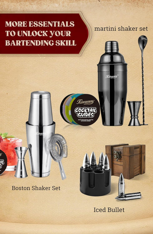 KITESSENSU Cocktail Shaker Set, Stainless Steel Martini Shaker Set with 24 Ounce Cocktail Mixer with Drink Shaker, Measuring Jigger, Bar Spoon & D...