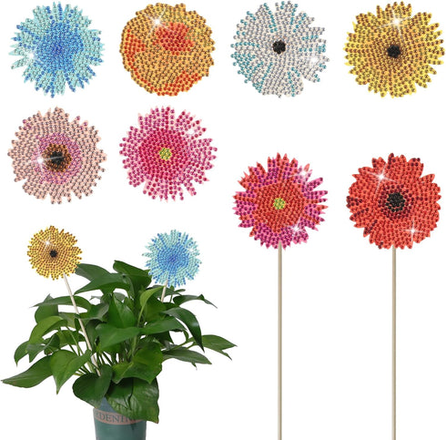 Fumwase 8 Pcs Flower Diamond Art Diamond Art Painting Kits for Garden Decor Flower Crafts Diamond Art Kit Flower Ornaments Diamond Art Supplies fo...