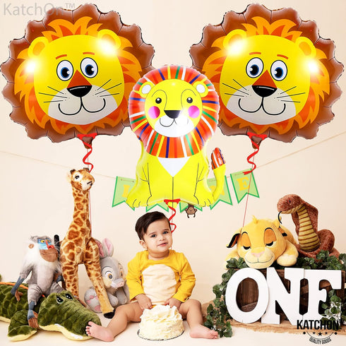 KatchOn, Lion Balloons for Birthday Party - Giant 30 Inch, Pack of 3 | Lion Foil Balloon, Lion Party Decorations | Lion Mylar Balloon, Lion Decora...