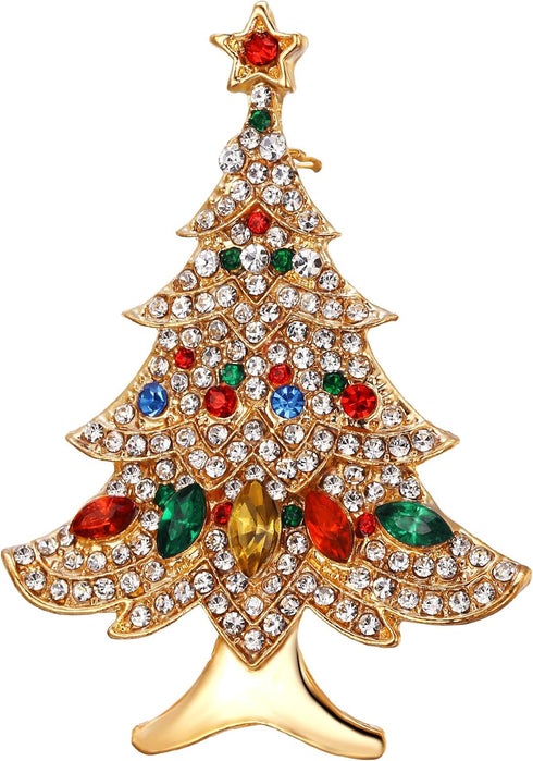 Flyonce Multi Colored Christmas Tree Brooch, Rhinestone Crystal Christmas Pins and Brooches for Women...