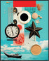 Posterizer 1 pcs-beach vibes-ocean and vintage elements collage-Coastal & Nautical Art-Abstract & Modern Art-Gift for Nature, Surfers and Beach Lo...