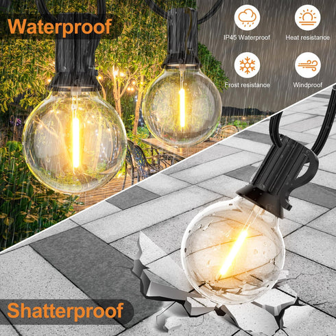 GPATIO Outdoor String Lights, 30FT Waterproof Patio Lights with 15+1 Dimmable Hanging Lights Globe G40 Bulbs, 2700k Shatterproof Connectable for B...
