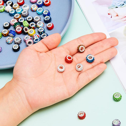 Junkin 120 Pieces Large Hole Rhinestone European Spacer Beads for Pens Jewelry Making Bulk 11mm Crystal Charm Beads for Pen Jewelry Making Supplie...