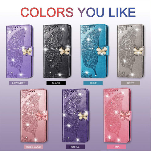 ZYZX Samsung Galaxy Note 20 Ultra Wallet Case, Rhinestone Rose Gold, Butterfly Flower Design, PU Leather, Flip Case with Card Slots, Magnetic Buck...