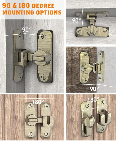 90/180 Degree Barn Door Lock, Small Flip Gate Latches Hardware, Door Security Sliding Door Latch Lock fo Cabinets, Barn Door, Bathroom, Gardenr Do...