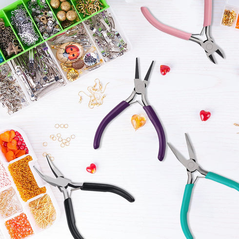 4 Pack Jewelry Pliers Jewelry Making Pliers Tools Kit with Needle Nose Pliers/Chain Nose Pliers, Round Nose Pliers, Bent Nose Pliers, Wire Cutters...