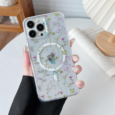 RALEAVO for iPhone 13 Pro Case Compatible with MagSafe Clear Floral Case with Flower Branch Pattern for Girls Women Slim Cute Hard Back Shockproof...