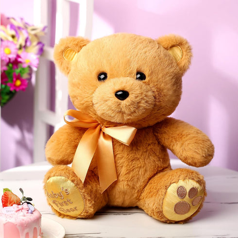 10 Inch Bear Stuffed Animal First Bear Baby Shower Bear Plush Toy for Wedding Birthday Baby Shower Party Favor Gift(Brown)...