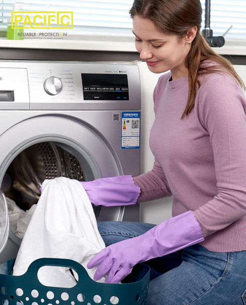 PACIFIC PPE Reusable Dishwashing Cleaning Rubber Gloves, Dish Washing Gloves with Flocked Cotton Liner, Kitchen Gloves, Latex Free, Purple, Small...