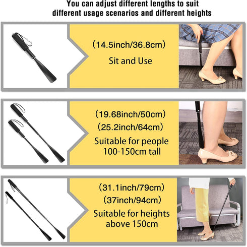 JJDPARTS Shoe Horn Long Handle,14.5"-37" Retractable Shoe Horn,Aluminum Shoe Horn For Men Women Kids Seniors...