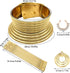 6 Pieces Gold African National Tribal Costume Accessories Set Long Neck Collar Necklaces Metal Bracelet Gothic Chunky Nose Hoop Chain Swirl Earrin...