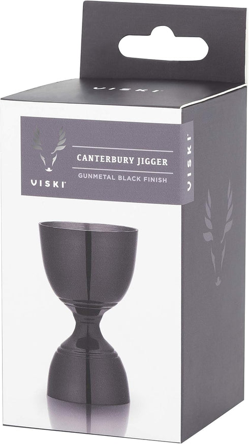 Viski Canterbury Double Measure for Cocktails, Bar Tools and Accessories Stainless Steel Bartender Tool Measuring Shot Gunmetal Black Set of 1...
