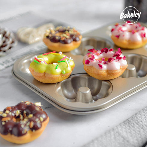Flower Donut Pan, 6 Cavity Donut Mold Heavy Duty Steel Non-stick Flower Heart Shaped Bund Pans Pattern Doughnut Bakeware for Oven Baking (Champagn...