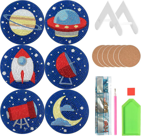 6 PCS Diamond Art Painting Coasters Kits, Starry Sky Picture Diamond Art Painting Coasters with Holder, Diamond Art Kits for Beginners Adults Art ...