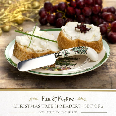 Spode Christmas Tree Cheese Spreaders (Set of 4) - 4.75" Stainless Steel Butter Knife with Porcelain Handle for Jam, Pastry, Butter Knife - Holida...