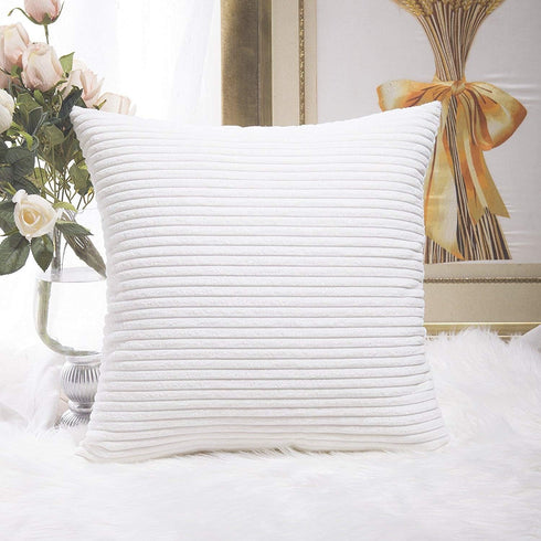 Home Brilliant Striped Corduroy Pillow Cover 24x24 Euro Throw Pillow Sham Accent Couch Cushion Cover for Spring Decor, 24 x 24 inch (60cm), Creamy...