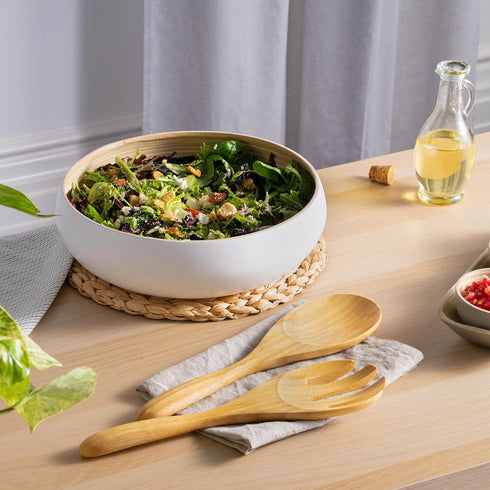 Dehaus® Large Premium Bamboo Salad Tongs - Eco Friendly Wooden Serving Spoons - Salad Serving Utensils - Salad Tosser Forks - Giant Wood Salad Ser...