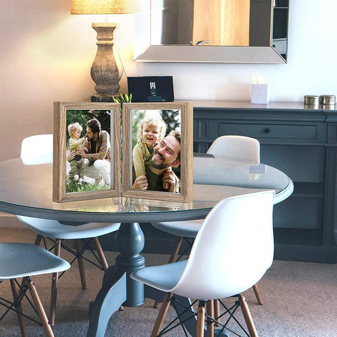 AVEAX Double 5x7 Picture Frame Wood Grain Photo Frame Shadow Box Frame...