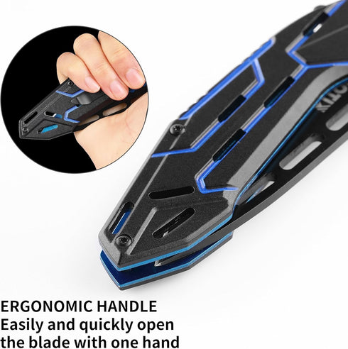 3.3" Pocket Knife, Folding Knife, 8Cr15MoV Stainless Steels Blade, Aluminum Alloy Handle, Blue Devil Design, 2024 Outdoor Gadget Gift...