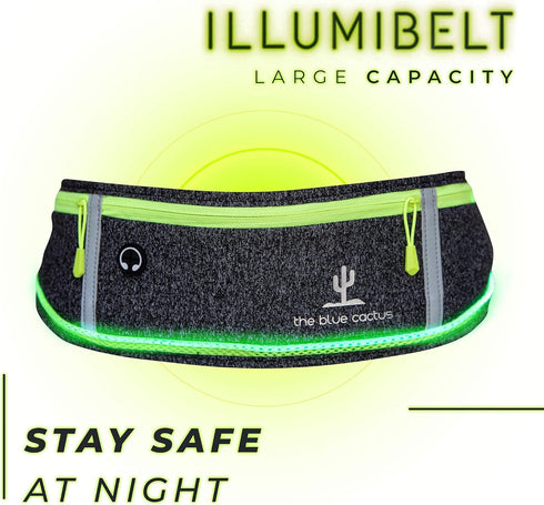 Reflective Running Light Belt with Zipper Pockets and USB Rechargeable, Night Safety Gear for Runners, Dog Walking Gear, Runners Reflective Belt F...