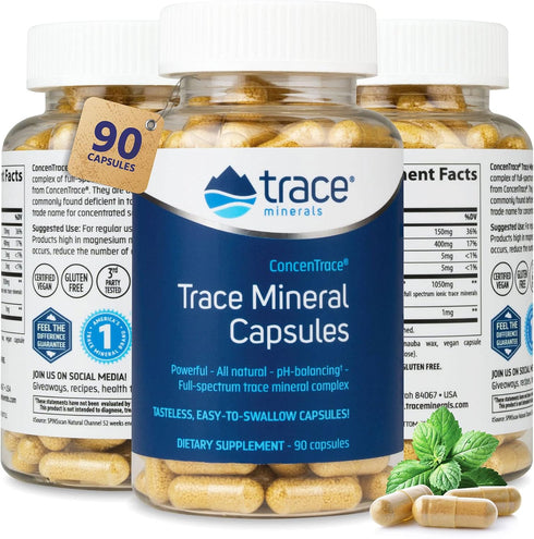 "Trace Minerals | ConcenTrace Capsules |Daily Magnesium and Potassium Supplement | Certified Vegan, Non-GMO, Gluten-free | Tasteless | 90 Capsules...