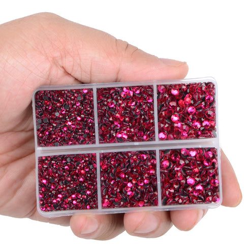 LPBeads 6400 Pieces Hotfix Fuchsia Rhinestones Flat Back 5 Mixed Sizes Crystal Round Glass Gems with Tweezers and Picking Rhinestones Pen...
