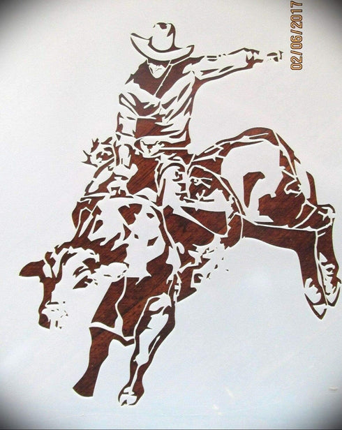 Cowboy Bullrider Logo Stencil Reusable 10 mm Mylar Laser Cut Stencil Arts and Crafts Material Scrapbooking for Airbrush Painting Drawing...