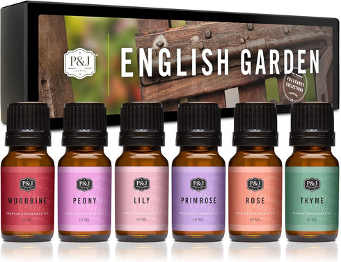 P&J Trading Fragrance Oil English Garden Set | Rose, Woodbine, Thyme, Primrose, Lily, Peonies Candle Scents for Candle Making, Freshie Scents, Soa...