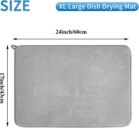 2 Pcs Large Dish Drying Mat for Kitchen Counter,24 x 17 inch Absorbent Microfiber Dishes Drainer Mats,XL Dish Drying Pad for Countertops,Racks,Und...