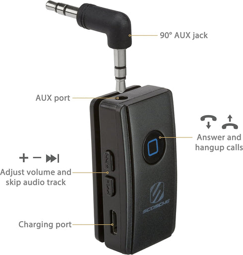 Scosche BTR3-SP BTFREQ Universal Bluetooth Wireless Audio Streaming and Handsfree Calling Receiver, Connect to Earbuds, Headphones, Car Stereo, Bl...