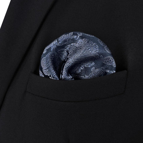 S&W SHLAX&WING Pocket Square for Men Space Blue with Light Steel Blue Patterned Floral for Suit...