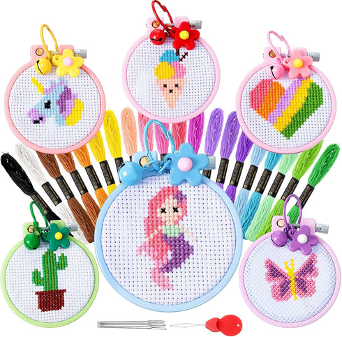 Chuangdi 6 Sets Cross Stitch Kits for Kids Embroidery Kit for Beginners Embroidery Stitches Practice Kit Beginner Embroidery Kit Starters Cross St...