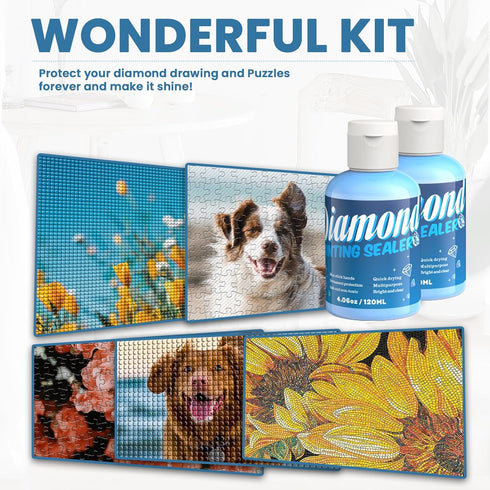 Diamond Painting Sealer Kits - High Gloss Sealer Glue for Diamond Art, with Resin Pen Tools and Accessories, Permanent Sparkle & Shine Effect Seal...