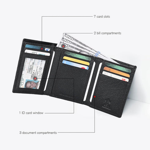 ESTALON Real Leather Trifold Wallet For Men-RFID Slim Tri Fold Wallets Minimalist 3 fold Credit Card Holder ID Window (Charcoal/Sierra)...
