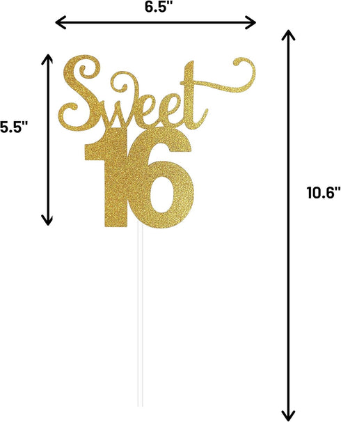 Sweet 16 Cake Topper, 16th Birthday Cake Topper, Happy Birthday Party Decoration with Gold Glitter...