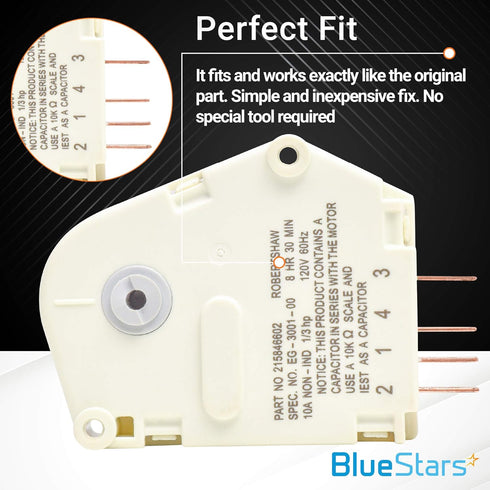 BlueStars 215846602 Refrigerator Defrost Timer Replacement Part - Compatible with Frigidaire & Kenmore Refrigerators - Replaces 215846606 24037100...
